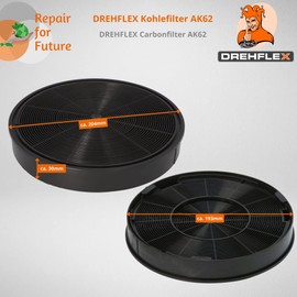 DREHFLEX AK62-2 2x Activated Carbon Filters for Cooker Hood - Alternative for Miele 6532971 BSH 00748732 00748733 DHZ5316 LZ55651 Z5135X1 (484000008674 D196 196 1) 12001 6755 EFF62 9029800464