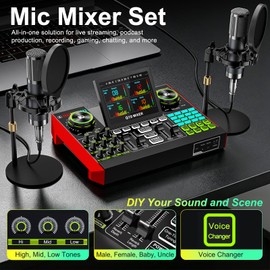 tenlamp G10 Dual Microphone Podcast Equipment Bundle with Live Sound Board Audio Mixer - Two Condenser Mics, Voice Changer, Noise Reduction, for PC/Phone Streaming, Gaming, Singing, Podcast