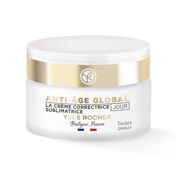 Yves Rocher Anti-Age Global Corrective Beauty Cream Day for All Skin Types, Anti-Wrinkle Face Care, 1 x Glass Jar 50 ml