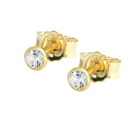 NKlaus Pair of 333 Gold Stud Earrings - Earrings with White Zirconia - Gold Jewellery Women, Men & Girls - Yellow Gold - 8 Carat, Yellow Gold, Zircon