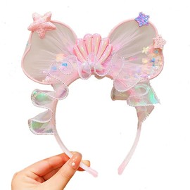 GEOOT Cute 3D Mouse Headbands,Girls Plastic Headbands for Non-slip Transparent Sequin Quicksand (Pink Mouse)