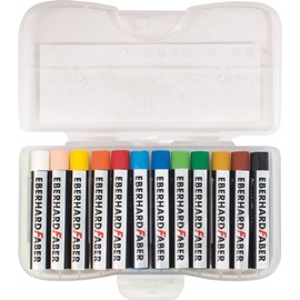 Eberhard Faber 522013 Oil Pastels in 12 Bright Colours, Shatterproof, Finger Paintable, in Plastic Box, Ideal for Smooth Surfaces