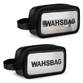 Toiletry Bag, 2 Pcs Cosmetic Bags Clear Travel Toiletries Bag Clear Makeup Bag Waterproof Wash Bag Portable for Travel Bathroom Men Women (Black)