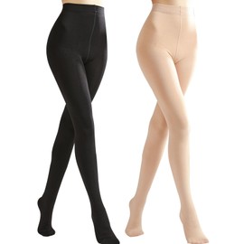 WAJIAFAR Fleece Lined Tights Women 120D Opaque Winter Pantyhose High Waist Warm Tight 2 Pairs (XL, 1BLACK1NUDE)