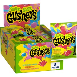 Gushers Fruit Flavored Snacks, Super Sour Berry Flavor, 8 Pouches, 34 oz