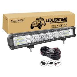 AUXTINGS 20 inch 288W LED Light Bar Triple Row Spot Flood Combo Beam Off Road Lights Waterproof Work Light with Wiring Harness for Jeep Trucks SUV ATV UTV Boat Lights, 12V 24V