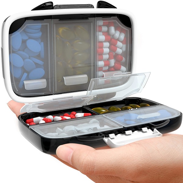 Travel Pill Container Medication Organizer - Portable Pill Case and Pill Box for Purse - Daily Pill Organizer - Moisture Proof Vitamin Holder - Medicine Dispenser - Pill Box Organizer