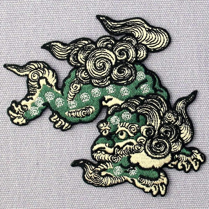 Iron-on or sew-on patch with embroidered guardian dog badges
