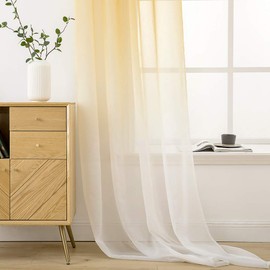MIULEE Set of 2 Transparent Curtains, Colour Gradient, Voile Sheer Curtains with Eyelets, Decorative Window Curtain for Bedroom and Living Room, 245 cm x 140 cm (H x W), Orange & White