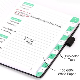 Password Book with Alphabetical Tabs, UpUGo Internet Address and Password Keeper Notebook for Computer & Website Logins, Medium Compact Size, Black
