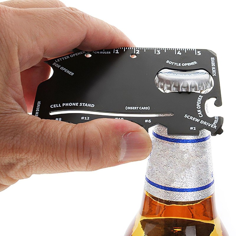 2 Multi-Function Tool Cards, Metal Multi-Function Card, Black Stainless Steel