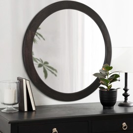 Round Mirrors 30 Inch,Wood Vanity Wall Rustic Mirror with Wood Frame, Wooden Circle Mirror for Bathroom Bedroom Living Room Or Entryway(Dark Walnut Brown)