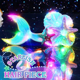 GENBREE Light Up Mermaid Costume Hair Clips Sparkly Starfish Headpieces Glowing Sea Shell Festival Hair Accessories for Women