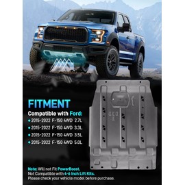 Transmission Skid Plate Compatible with 2015-2022 Ford F150 4WD 2.7L 3.3L 3.5L 5.0L, Steel Under Guard Splash Shield with Install Accessories