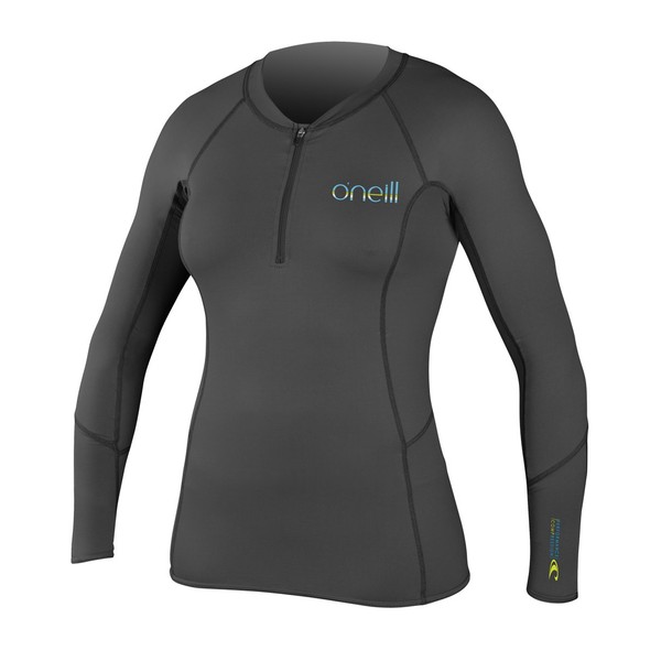 O'Neill Wetsuits Women's O'Zone Comp Long Sleeve Crew, Graphite/Sky, Medium