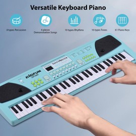 Btuty 61 Key Keyboards Piano Portable Electronic Keyboard Piano 16 Tones 10 Rhythms 8 Percussion 6 Demos Dual Speaker Musical Instrument with Microphone Recording/Accompaniment/Chord Functions