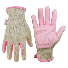 HANDLANDY Gardening Gloves for Women, Breathable Ladies Synthetic Leather Garden Yard Gloves Best Gift for Gardeners (Pink-khaki, Small (Pack of 1))
