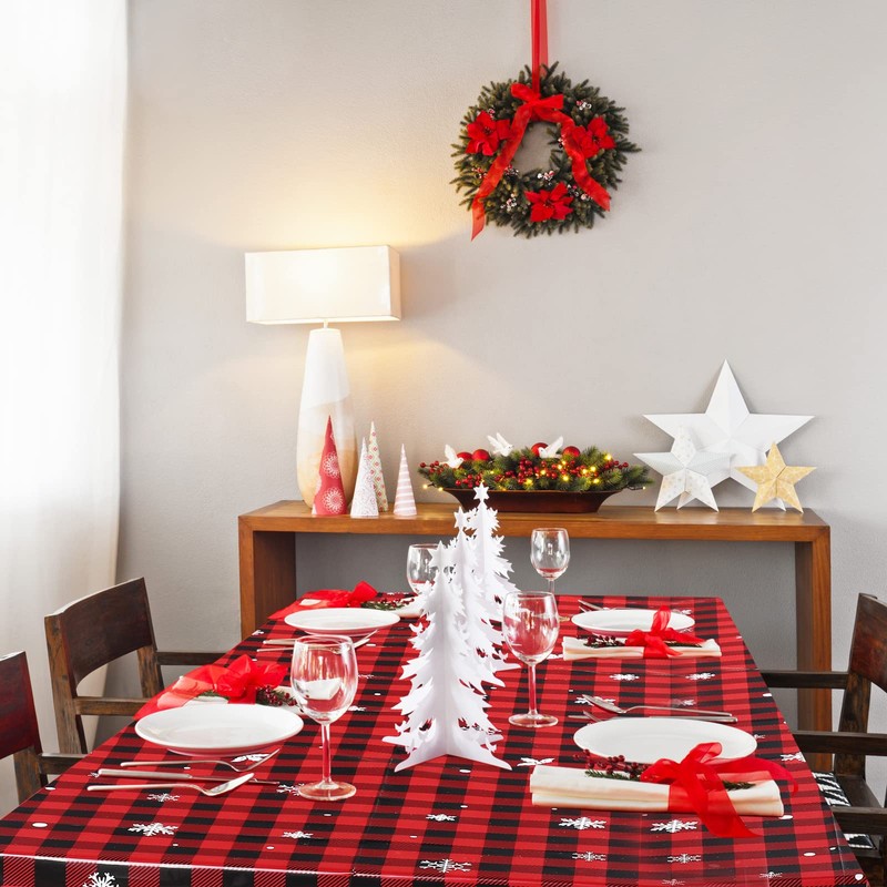Merry Christmas Buffalo Plaid Table Covers Snowflake Tablecloth Plastic Gingham