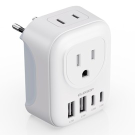 ELEGRP Adaptador de enchufe europeo de viaje, convertidor de enchufe de Estados Unidos a Europa con dos puertos USB-A y dos puertos USB-C, adaptadores tipo C para Europa, España, Italia, Francia,