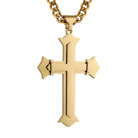 HZMAN Large Cross Necklace for Men High Polished Stainless Steel Heavy Oversize Gold Cross Pendant Christian Faith Jewelry Gift 7mm Cuban Chain