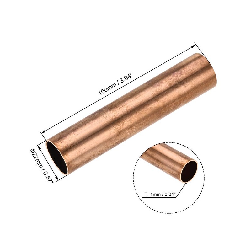 sourcing map Copper Round Tube, 22 mm OD 1 mm,
