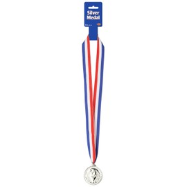 Beistle 12-Pack Silver Medal with Ribbon, 30-Inch