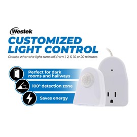 Westek Plug In Motion Sensor Outlet Light Control, 2 Pack - Indoor Motion Sensor Device Activates Lights When Motion is Detected - Ideal for Dark Hallways - 25ft Range, 6 Foot Cord (MLC12BC-4)