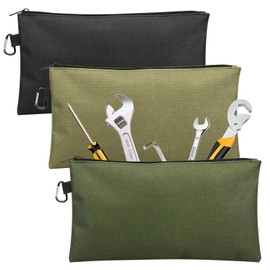 DENGXINWEI 3 Pack Tool Bag, Premium Tool Pouch Canvas Bag with Metal Zipper,Multipurpose Storage Organizer Too Pouch with Carabiner,Heavy Duty Utility Bags,Small Tool Bag for Travel (3 color)