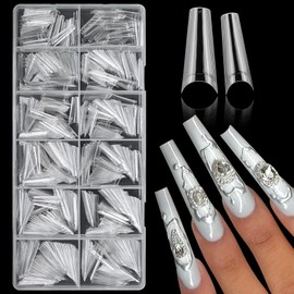 Lifextol 600PCS Short Gel Nail Tips Coffin Press on Nails Clear Acrylic Nail Tips Coffin Fake Nails, 12 Sizes Half Cover Soft Gel Nails Tips Kit for False Nails Extension Artificial Fingernails -E