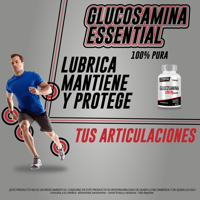 TESTROL. Glucosamina Essential 1200 mg Flexibilidad, Salud Articular y Ligamentos.