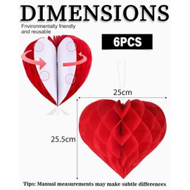 TPZORJX 6 Pieces Valentine's Day Honeycomb Balls Decoration Red Honeycomb Hanging Paper Pompom Heart Lantern Romantic Heart Decoration for Engagement Wedding Bridal Shower Mother's Day Birthday