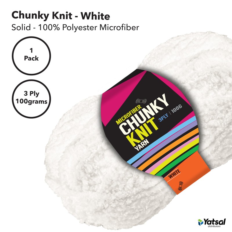 Yatsal Microfibre 3-Ply Chunky Knitting Yarn 100 g, White