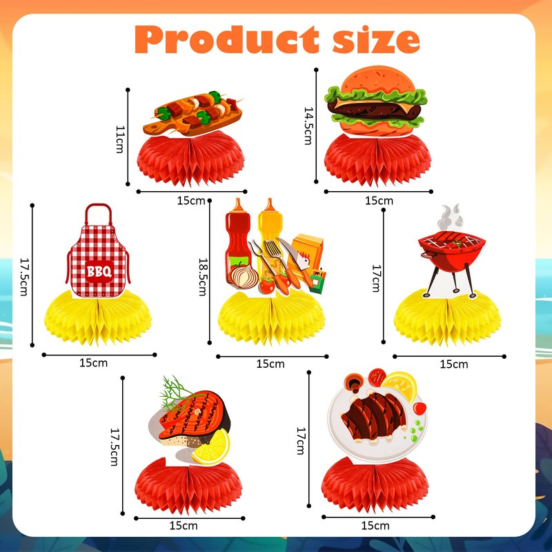 7 Pcs BBQ Baby Shower Honeycomb Centerpieces BBQ Party Tables