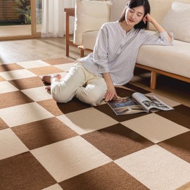 SHIEN Interlocking Floor Mats, Suction Mats, Tile Mats, 20 Pieces, 11.8 x 11.8 x 0.2 Inches (30 x 30 x 0.4 cm), Compatible with Heated Floors, Non-Slip, No Curling Up, Easy to Install, Brown/Beige