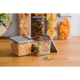 LIVIVO 2pc Stacking Food Storage Containers Set with Fitted Airtight Grey Lids Space-Saving Tubs for Organising Cereals, Pasta, Rice Lunch Snack Box Kitchen BPA Free Portion Control (370ML)