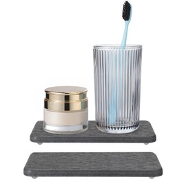 Ecotrim Water Absorbing Stone Tray for Sink | Quick Drying Diatomaceous Earth Coasters | Soap Dish Holder & Toothbrush Holder for Bathroom Counter | Hand Soap & Plant & Toiletries | Dark Grey 2-Pack