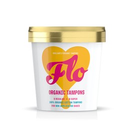 FLO Organic Non-Applicator Highly Absorbent Organic Tampons - Made from 100% Organic Cotton - Biodegradable - 8 Regular, 8 Super Combo - 16 Mix Pack