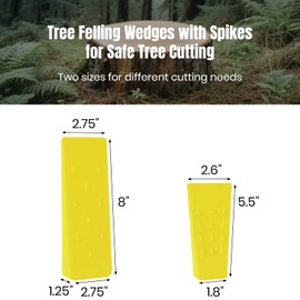 6 Pack Tree Felling Wedges with Spikes for Safe Tree Cutting – 3 Each of 8” and 5.5” Wedges with Storage Bag; 6 Felling Dogs to Guide Trees Stabilize and Safely to Ground for Loggers and Fallers