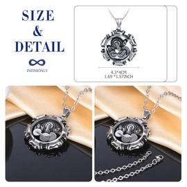 INFINIONLY Men's Stainless Steel Locket Round Necklaces Creative Mechanical Gear Chain Pendant for Boys Silver, Stainless Steel