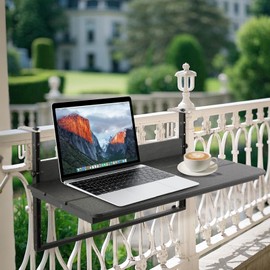 UFavo Home Balcony Railing Hanging Table Outdoor Folding Balcony Bar Table for Railings Patio Side Table with Adjustable Height for Deck, Patio,31.5"(L) x 15.0"(W), Black