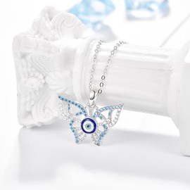 KINGWHYTE Butterfly Necklace for Women 925 Sterling Silver Evil Eye Pendant Butterfly Protect Lucky Necklace Party Prom Jewelry Birthday Gifts