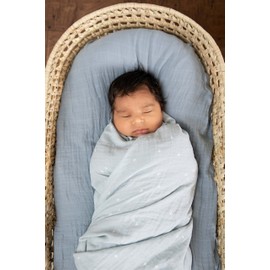 Muslin Swaddle Baby Blankets for Boy or Girl, Soft and Breathable Oeko-Tex Cotton Muslin Baby Blanket, Newborn Swaddling Wrap, Receiving Blanket, 47 in x 47 in, Blue Gray Stars