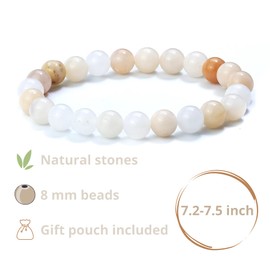Raffici Mixed Moonstone Bracelet Bead 8 mm Anxiety Relief Chakra Healing Adjustable Stretch Gemstone Unisex