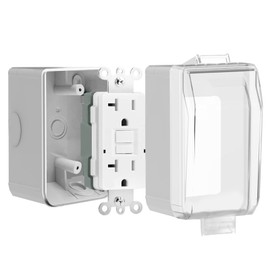 Toptozl 20 Amp GFCI Outdoor Electrical Outlet Box, Nonmetallic Heavy Duty Box IP66 Waterproof and NEMA 5-20 Self Test GFCI Outlet Kit, 3.15 Inch Deep, Lockable, Clear/Gray, UL Listed