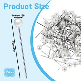 100Pcs Pearl Push Pins, Pearl Straight Pins, White Drawing Pin with Plastic Storage Box for Flowers