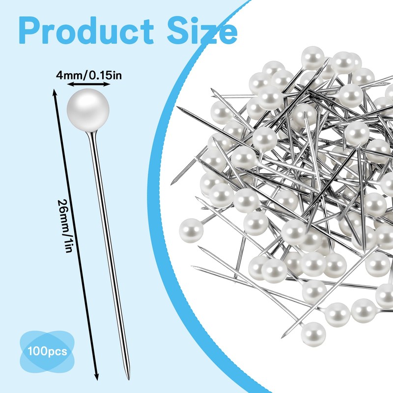 100Pcs Pearl Push Pins, Pearl Straight Pins, White Drawing Pin