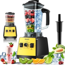 PRASKY Professional Blender – 68Oz BPA-Free Kitchen Blender for Smoothies & ice Crushing,  For Home, Commercial Use, Coffee Cup & Stand Mixer Electric Mixing Beverage Fruit - Color: 2 in 1 - Yellow