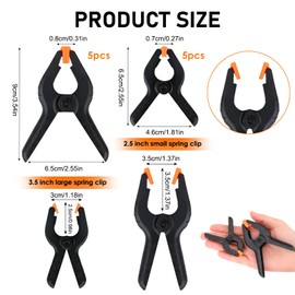 10PCS Nylon Spring Clamps, Heavy Duty Spring Clips Non-Slip Plastic Spring Clamps for DIY Project Photo Studios Woodwork Artwork Photo Background Home Improvement Canvas Paper(2 Inch＆3 Inch)