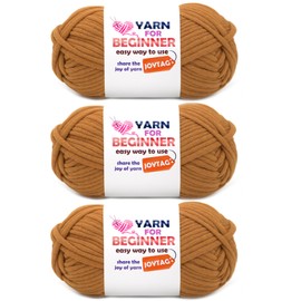 Caramel Brown Yarn for Crocheting and Knitting Cotton Crochet Knitting Yarn for Beginners with Easy-to-See Stitches Cotton-Nylon Blend Easy Yarn for Beginners Crochet Kit(3x50g)