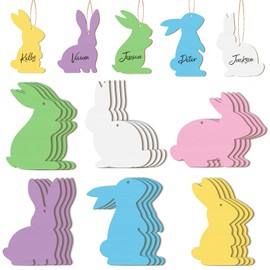 12 Pcs Easter Basket Name Tags, Wooden Easter Bunny Gift Tags, Easter Decorations for Spring Party Favor Supplies Baskets